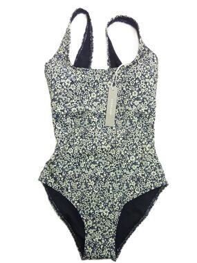 NWT Everlane The Square Neck  XXS Swimsuit One piece Blue Navy Floral